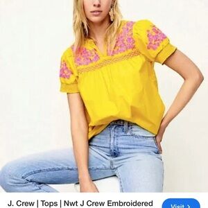 J. Crew Yellow Embellished Short Sleeve Blouse